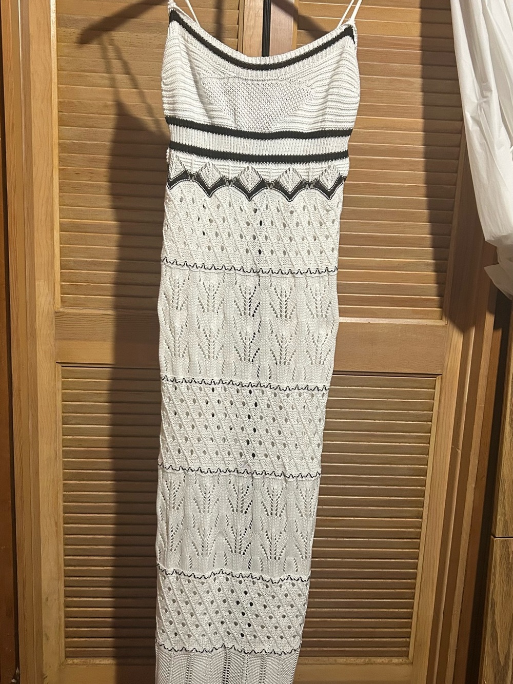 SHEIN Maxi Crochet Dress White with Black Stripes Size L - Picture 2 of 12